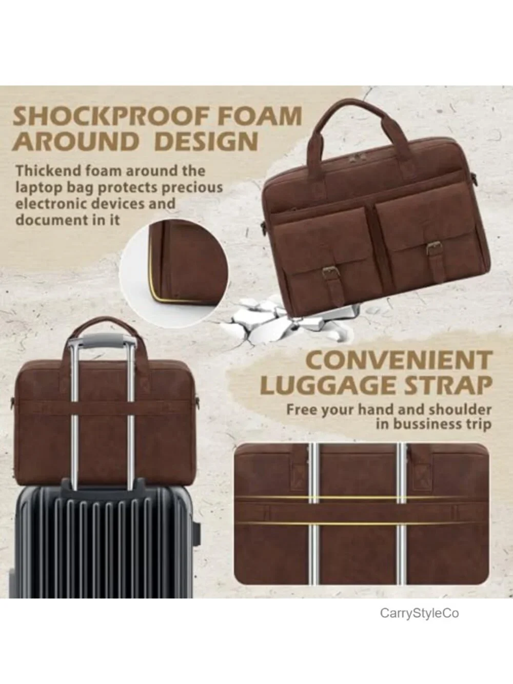 16 Inch Leather Laptop Messenger Bag for Men Vintage Work Briefcase